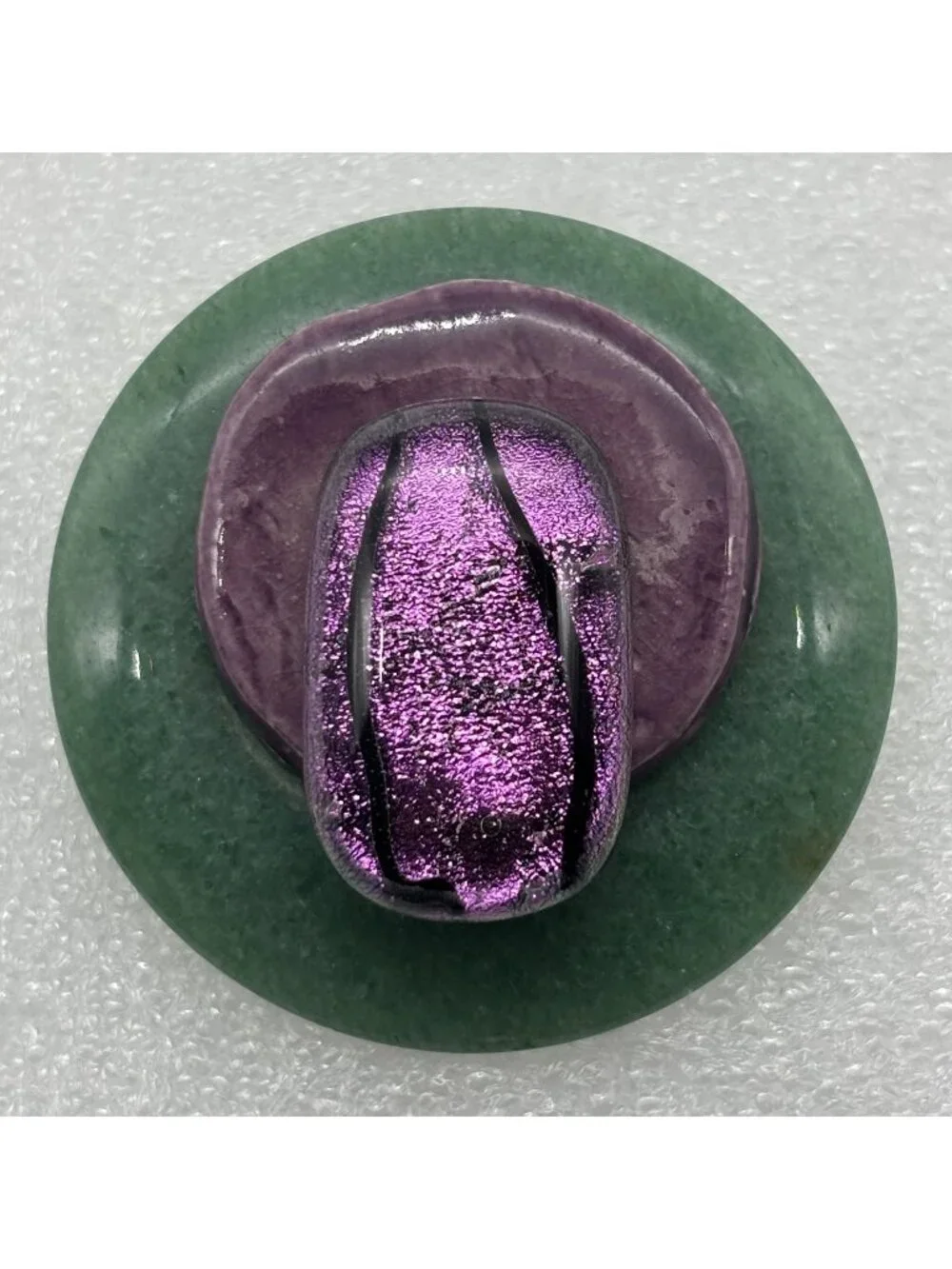 Artisan Crafted Round Brooch Layered Jade Purple Ceramic Dichroic Glass Unsigned